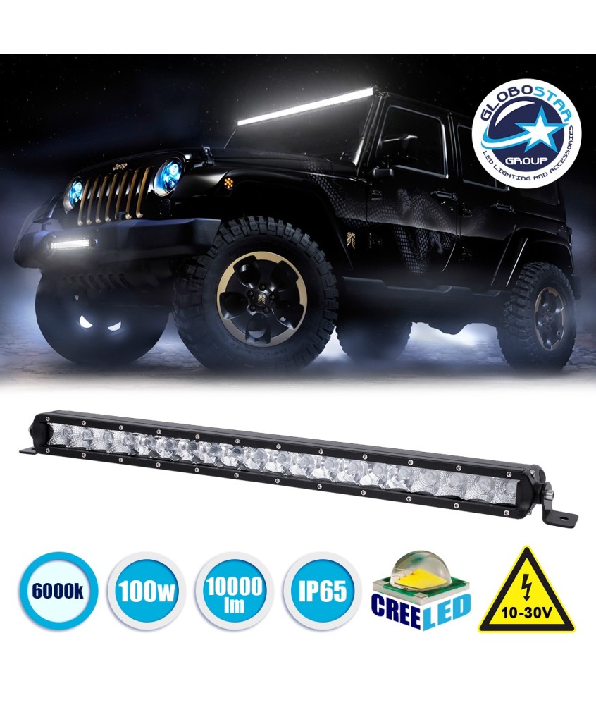 GloboStar® 85452 PRO Series Μπάρα Ίσια - Straight για Αυτοκίνητα & Φορτηγά LED CREE XBD 100W 10000lm DC 10-30V Αδιάβροχη IP65 Ψυχρό Λευκό 6000K